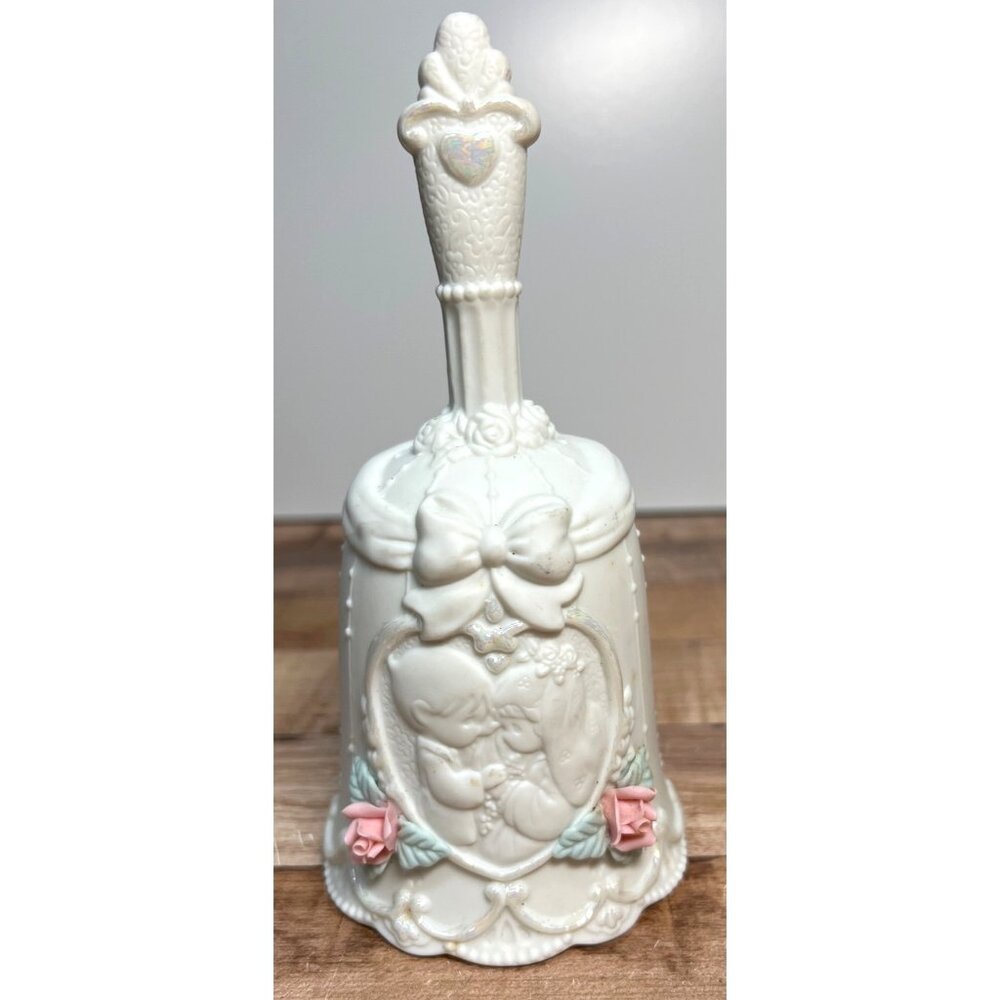 Precious Moments 1996 Porcelain Musical Bell With Lovebirds & Pink Rose Accents